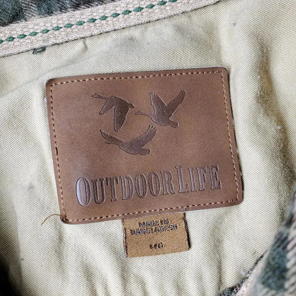 Outdoor Life Men's Green Plaid Flannel Buttondown Shirt Size Large - Picture 8 of 12